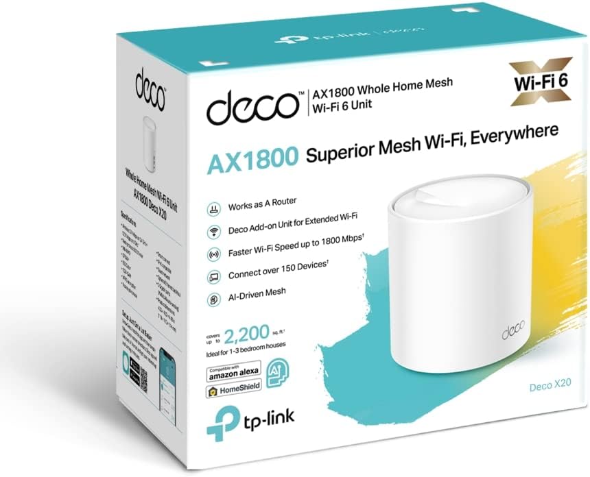 TP-Link Deco X20 Mesh WLAN Set (1 Pack), Wi-Fi 6 AX1800 Dual Band Router &amp; Repeater, 2x Gigabit Port