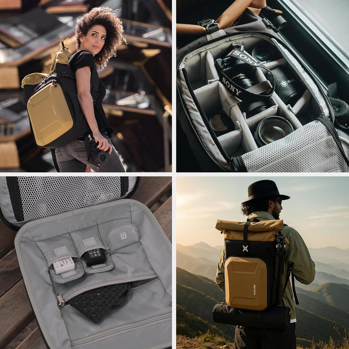 TARION Kamerarucksack Rolltop Fotorucksack mit Hartschale: Professionelle Kameratasche Spiegelreflex