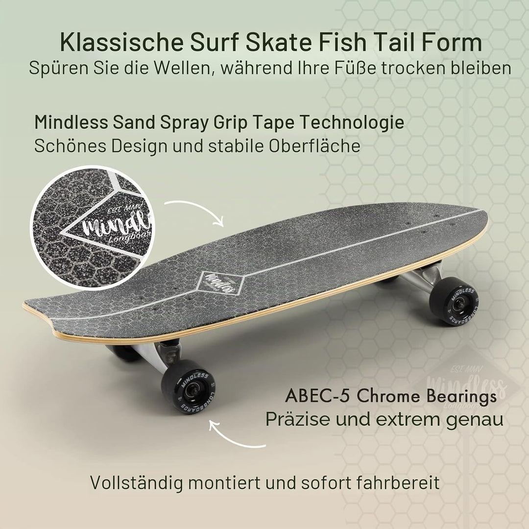 Mindless Surf Skate Fish Tail Skateboard, Unisex Erwachsene 29,5'' x 9,75'' schwarz (schwarz), 29,5'