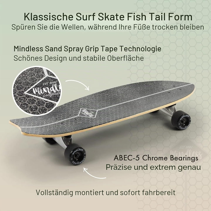Mindless Surf Skate Fish Tail Skateboard, Unisex Erwachsene 29,5'' x 9,75'' schwarz (schwarz), 29,5'