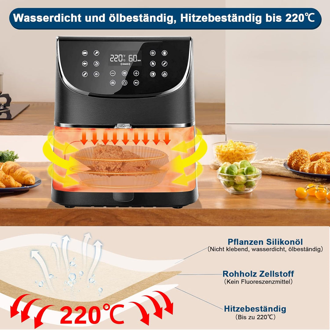 200 Stück Backpapier für Heissluftfritteuse 1,2L-4,5L, Stone TH 16-20cm Airfryer Backpapier Pergamen