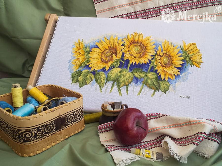 Merejka K-125 Helle Sonnenblumen Zählmuster Kreuzstichset, Baumwolle, mehrfarbig, 43x34 cm