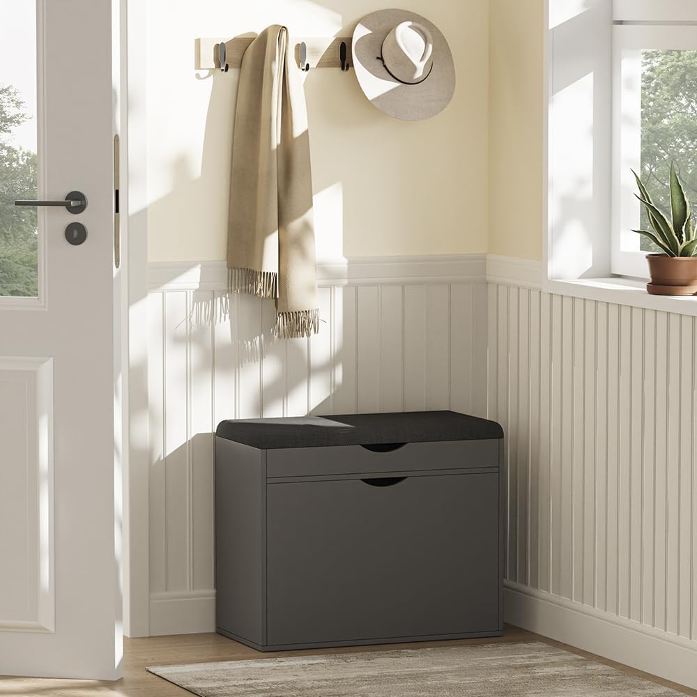 Vicco Schuhbank Schufy, Anthrazit, 60 x 51 cm mit 2 Fächern, mit gepolsterter Sitzfläche abnehmbar z
