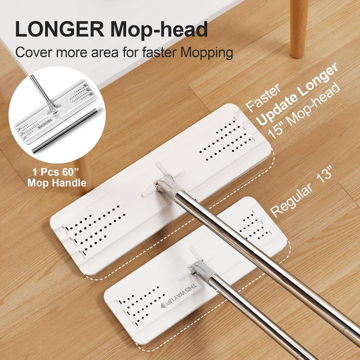 JOYMOOP Wischmopp und Eimer mit Auswringer-Set, Flacher Quetschmopp mit Eimer (X-Large), Staubwische