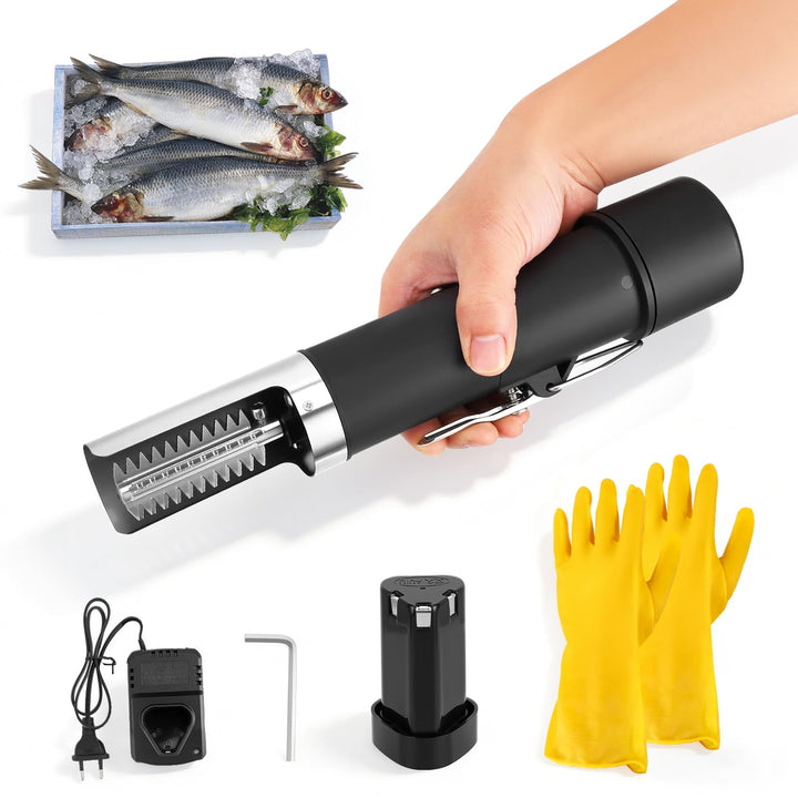 Elektrischer Fisch-Entschupper, Kabelloses wiederaufladbares, 2 Head und Handschuhen – Professionell