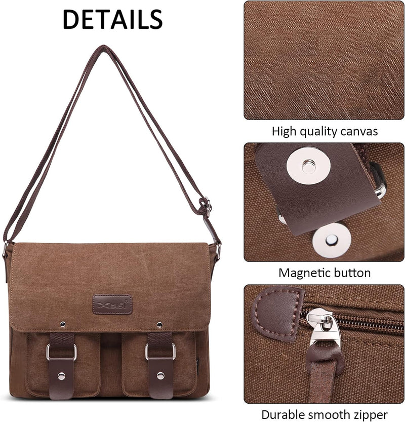 DORRISO Mode Umhängetasche Herren Schultertasche Leinwand Schultertaschen für 13.3 Zoll Laptop Kurie