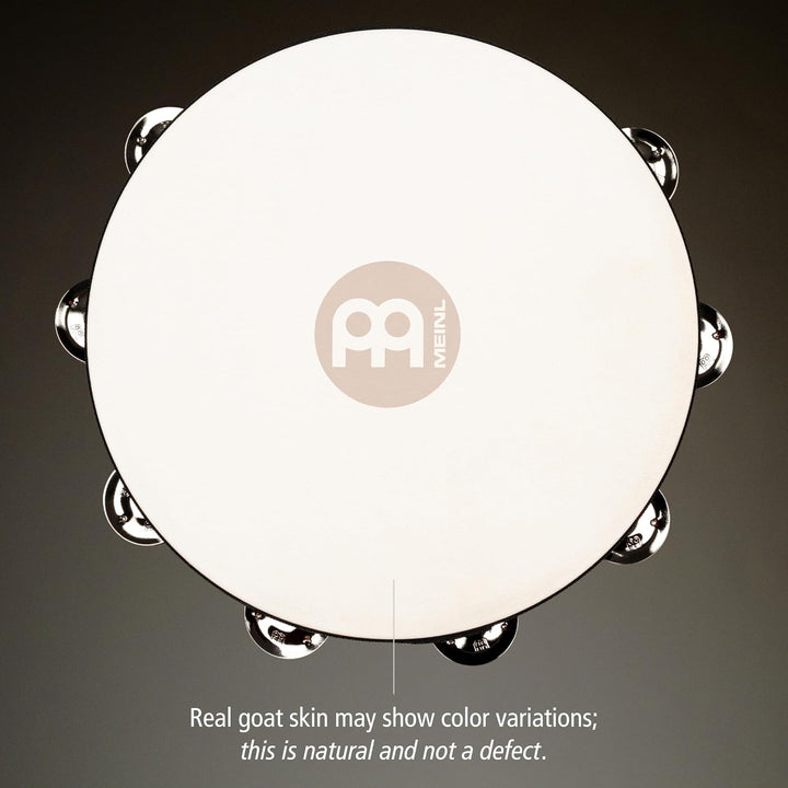 Meinl Percussion TAH1AB Headed Wood Tambourine mit Stahlschellen (1-reihig), 25,40 cm (10 Zoll) Durc