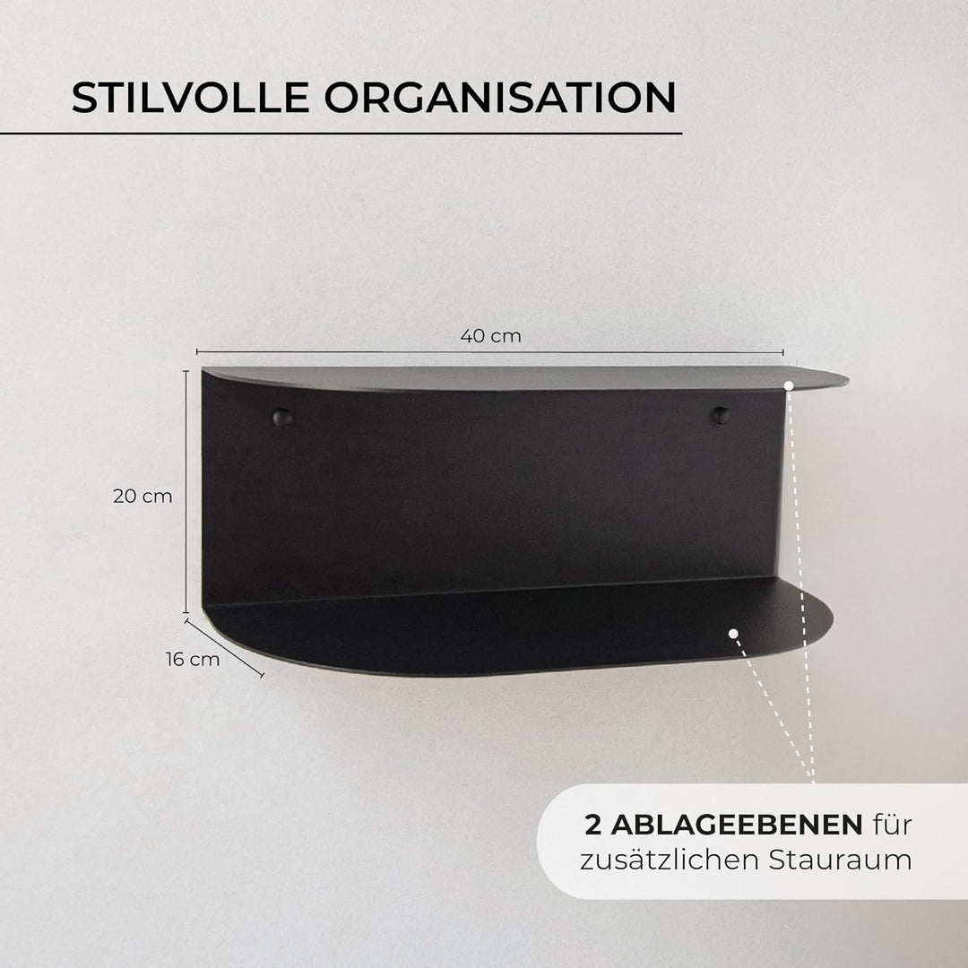 MILUKA Schwebender Nachttisch Hängend 2er Set aus Schwarz Metall 40x20 cm| Nachttisch Schmal mit 2 E