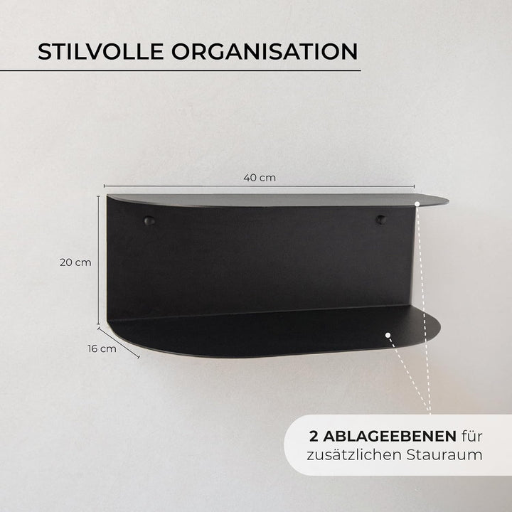 MILUKA Schwebender Nachttisch Hängend 2er Set aus Schwarz Metall 40x20 cm| Nachttisch Schmal mit 2 E