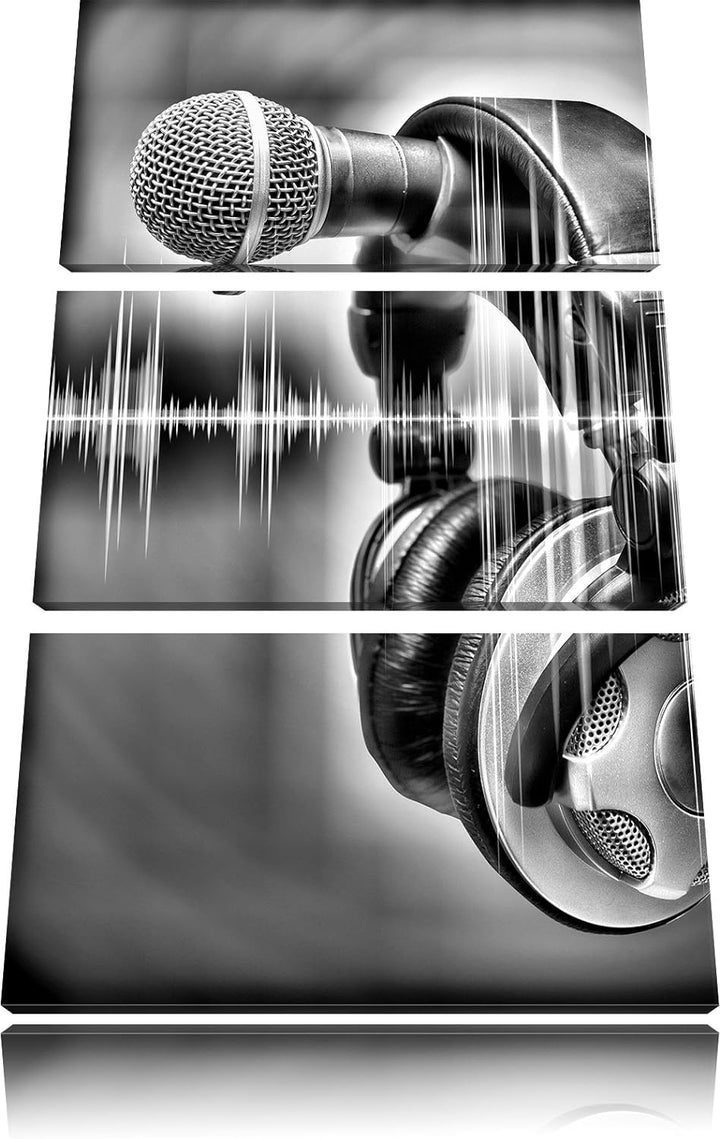 Pixxprint Mikrofon als Leinwandbild/Grösse: 3 Teilig (120x80) cm/Wandbild/Kunstdruck/fertig bespannt