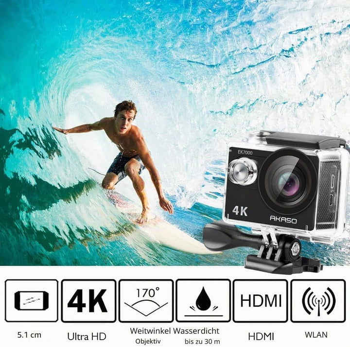 AKASO Action Cam 4k30FPS 20MP - Unterwasserkamera 170°Ultra Weitwinkel Full HD WiFi Action Kamera mi