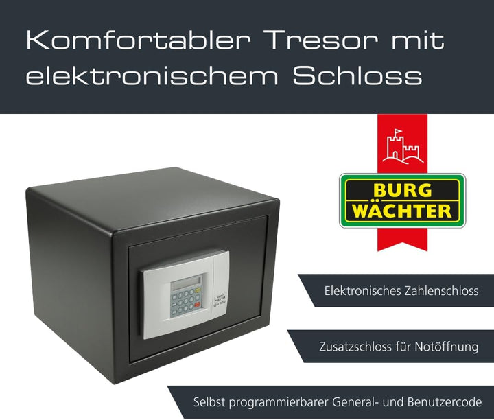 BURG-WÄCHTER Möbeltresor mit elektronischem Zahlenschloss, inkl. Fachboden, Doppelwandige Tür, 20,5