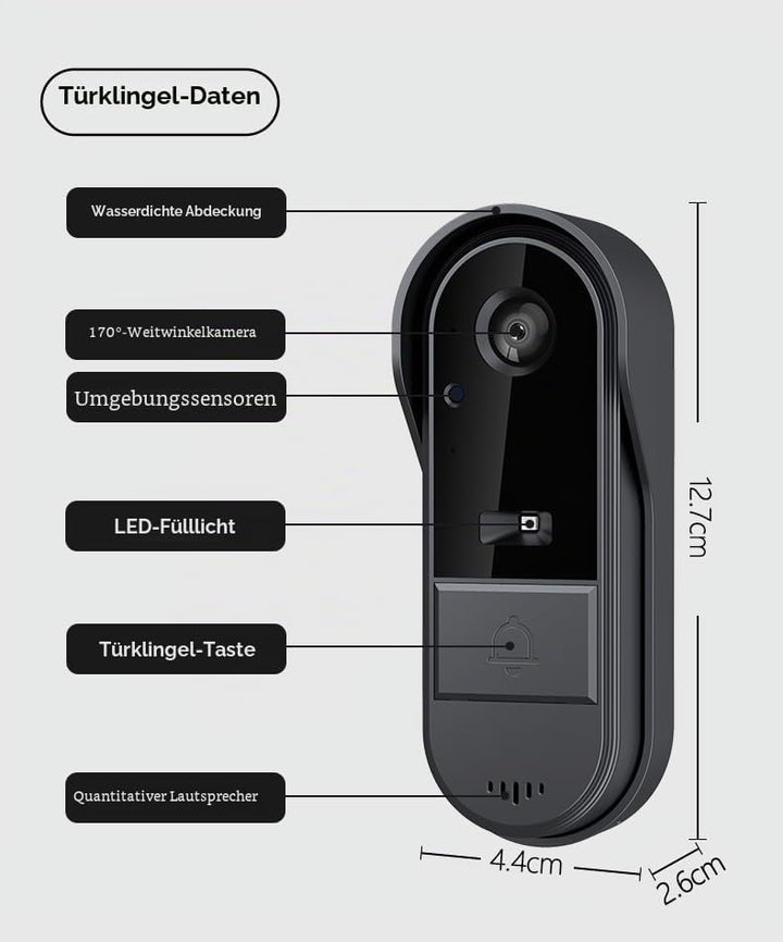 Kabellose Türklingel mit Kamera und 4,3 Zoll Bildschirm ohne WLAN und App, wasserdichte Aussentürkli