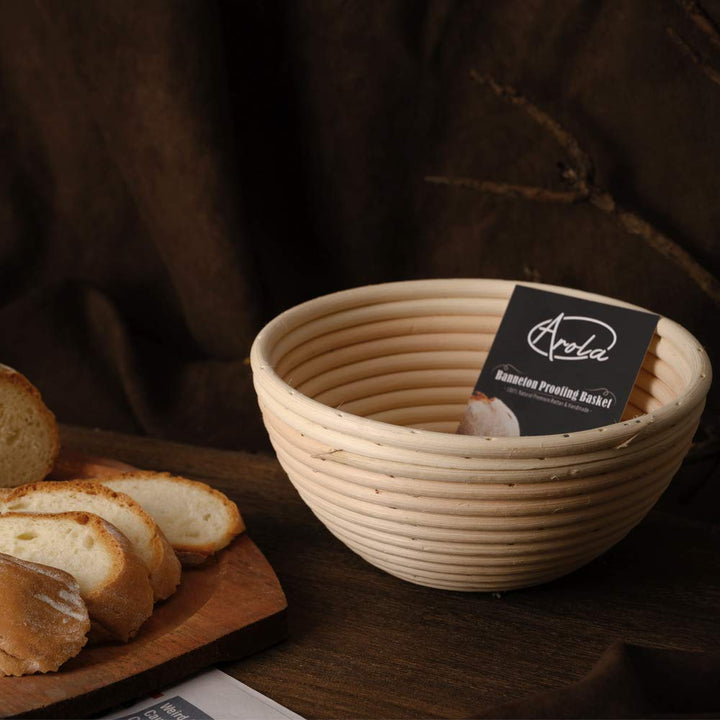 18cm Rund Gärkörbchen Banneton Brotform Korb,Handgewebter Natürlicher Rattan Gärkorb mit Leinen Line