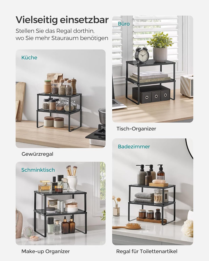 SONGMICS Gewürzregal, 2er Set, Küchenregal, Küchen-Organizer, Küche, Gewürzhalter, erweiterbar, stap