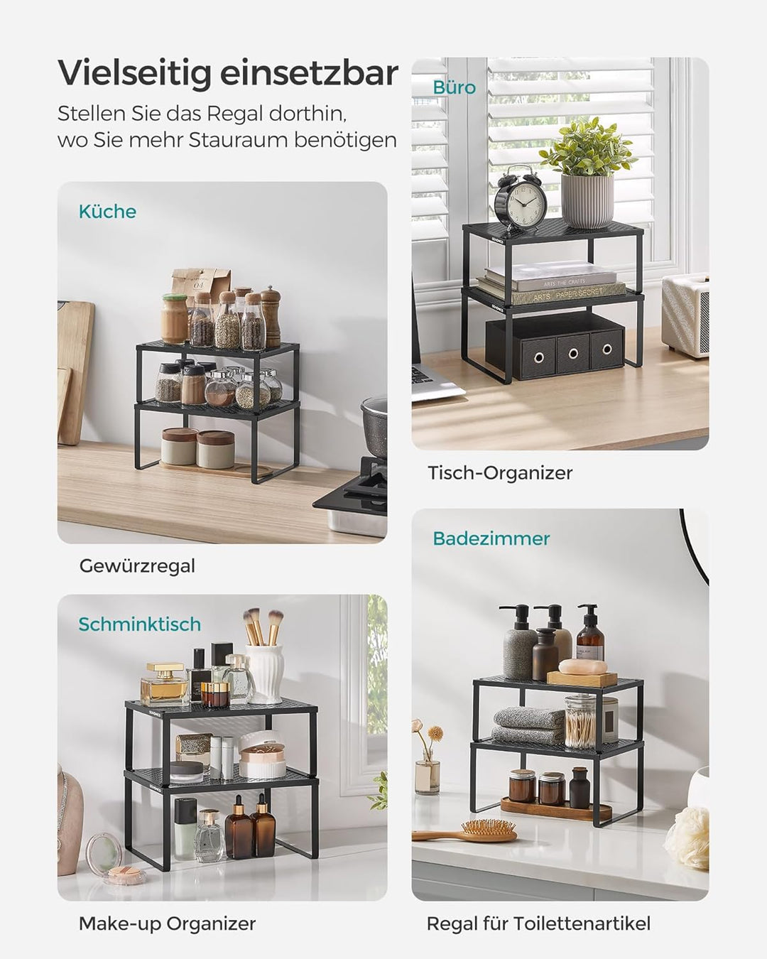 SONGMICS Gewürzregal, 4er Set, Küchenregal, Küchen-Organizer, Küche, Gewürzhalter, erweiterbar, stap