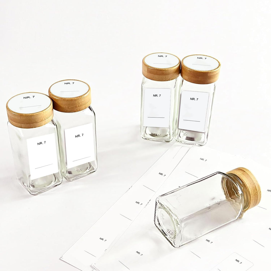 SIAZIH Gewürzgläser Holzdeckel aus Bambus Set 120 ML,24 Gewürzgläser Eckig - Gewürzstreuer Glas Mit