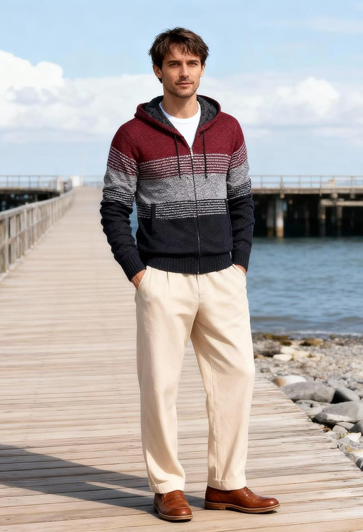 Herren Hoodie mit Kapuze Pullover Pulli Strick-Sweatshirt-Strickjacke-Cardigan, Freizeit-Winter-Kapu