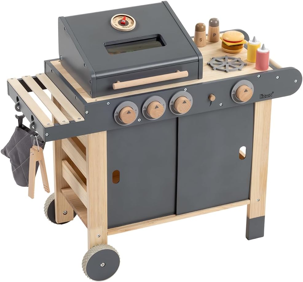 howa Kindergrill Spielgrill Kinder BBQ Grill aus Holz Maxi mit 25 TLG. Zubehör 4825