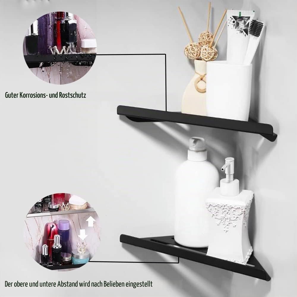 Biutimarden 30CM Schwarz Duschregal Ohne Bohren Eckablage Badregal Selbstklebende SUS304 Edelstahl D