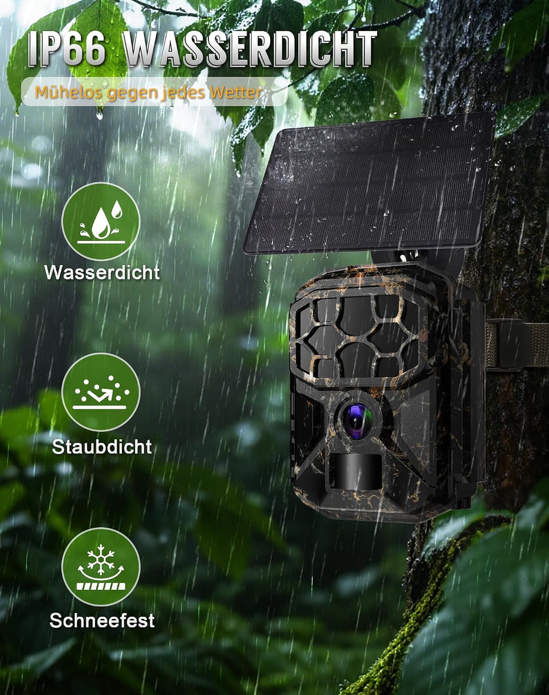 Wildkamera, 8K 60MP Solar Wildkamera mit Handyübertragung App, 7800mAh Akku, Bewegungsmelder 0,1s Au