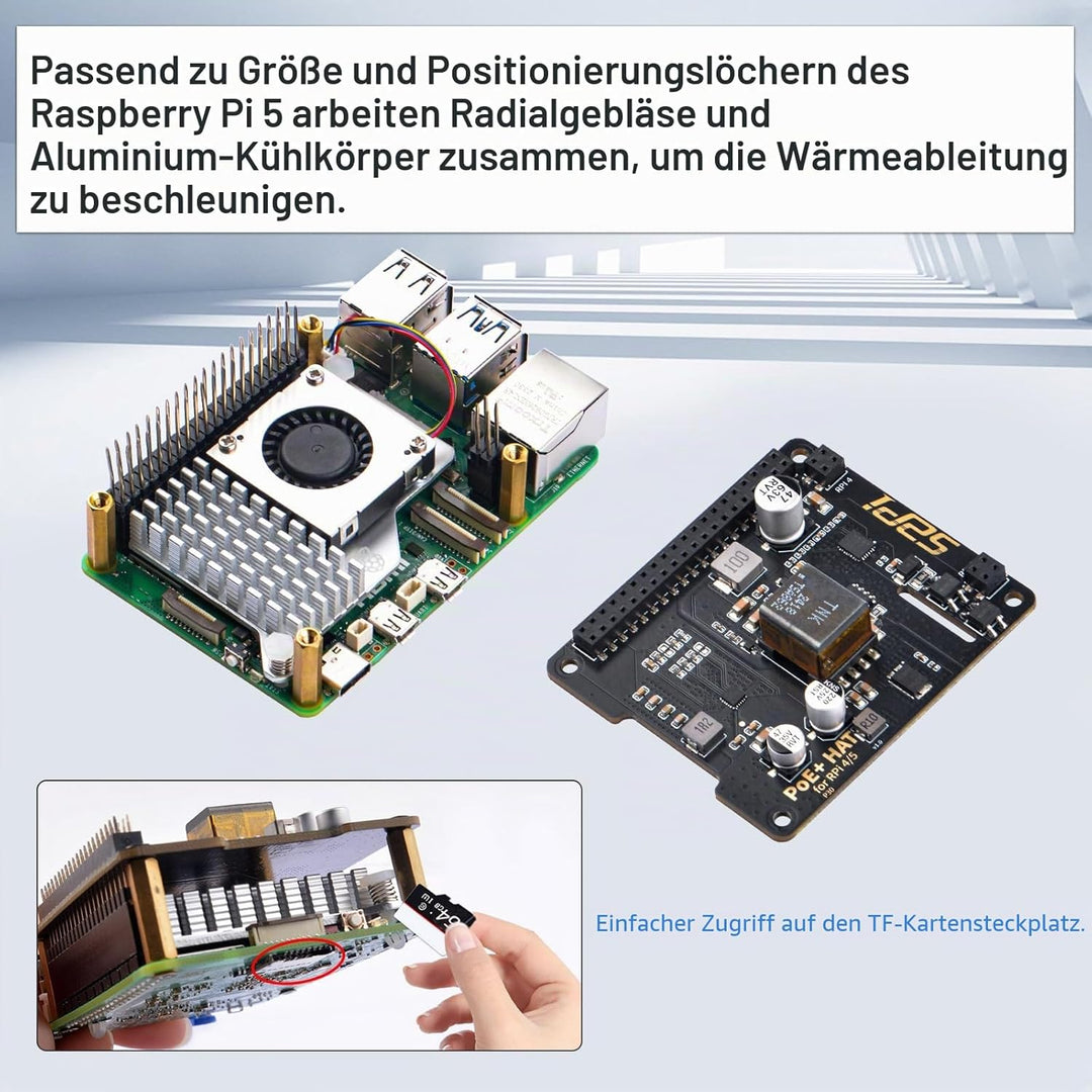 GeeekPi P30 PoE+ HAT für Raspberry Pi 5/4B/3B+, mit offiziellem aktiven Kühler für Raspberry Pi 5 2G