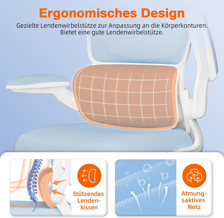 Aiidoits Bürostuhl, Ergonomischer Bürostuhl mit Klappbaren Armlehnen, Verstellbarer Kopfstütze und L