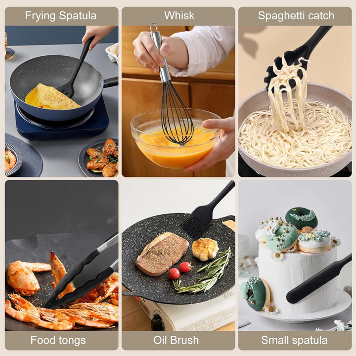 13 Stücke Küchen Kochutensilien Set, Silikon Küchenhelfer Set mit Utensilienhalter, Hitzebeständiger
