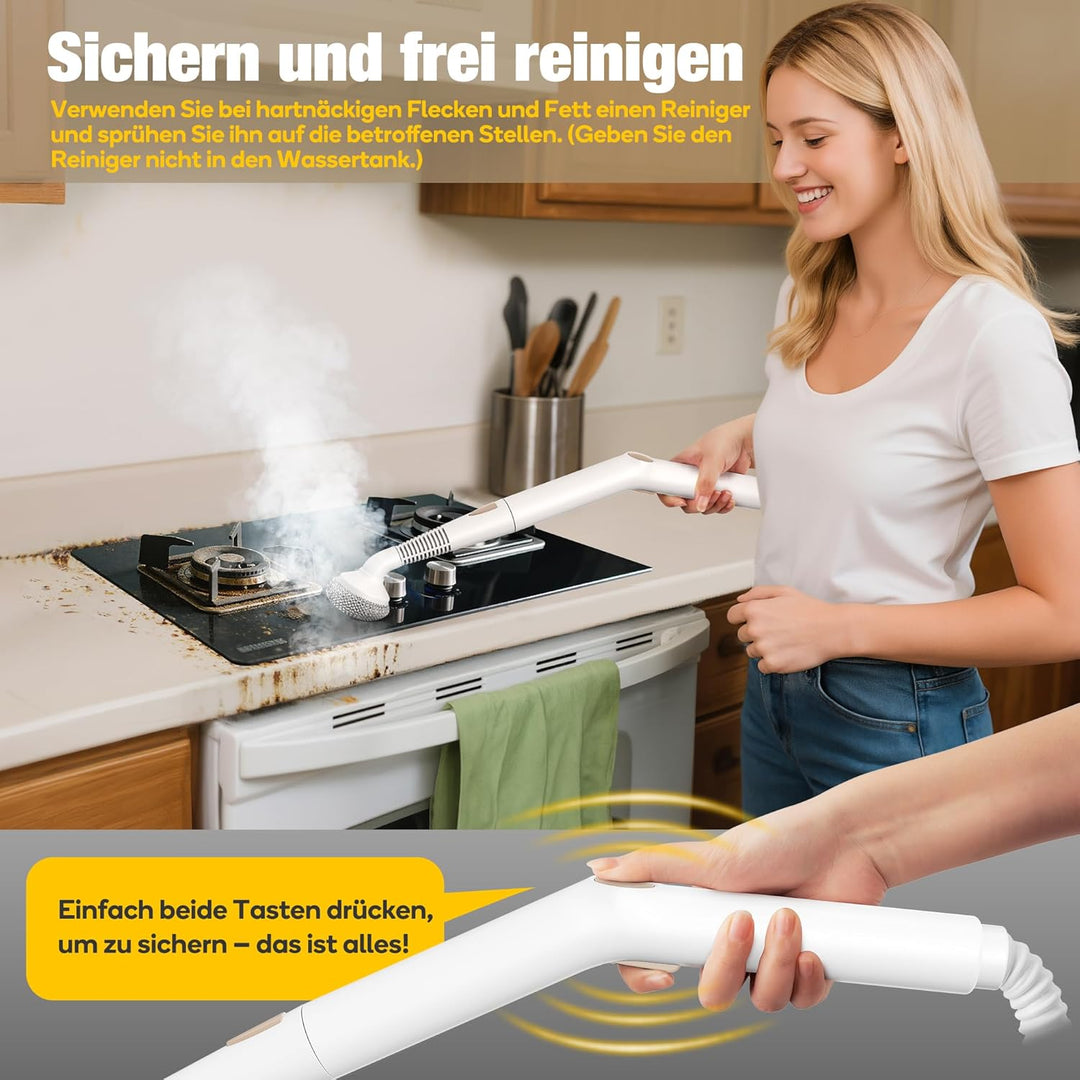 Newbealer Dampfreiniger, 1500W Handdampfreiniger, Max. 3 bar Dampfdruck, 1,5L Wassertank, 45 Min Lau