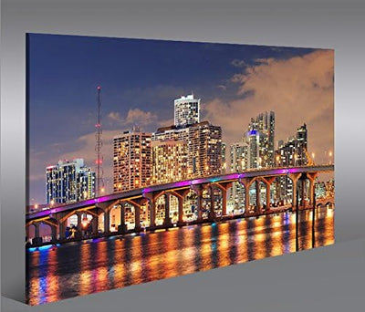 islandburner Bild Bilder auf Leinwand Miami V3 Florida Beach Skyline 1p XXL Poster Leinwandbild Wand