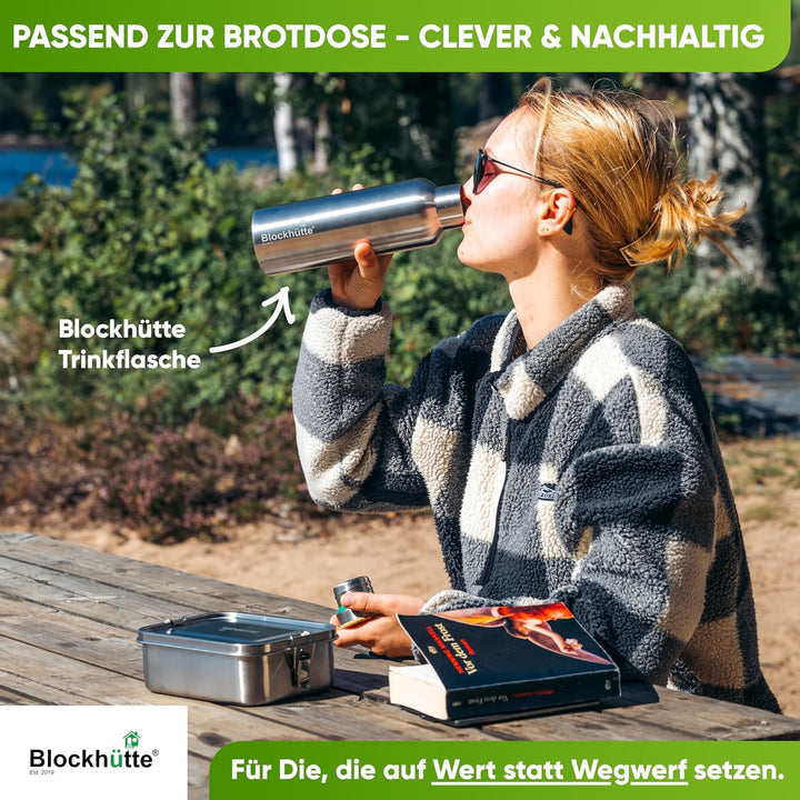 Blockhütte Premium Edelstahl Brotdose I 800ml I für Kinder inkl. Fächern &amp; Ersatzdichtung. I Die Fri