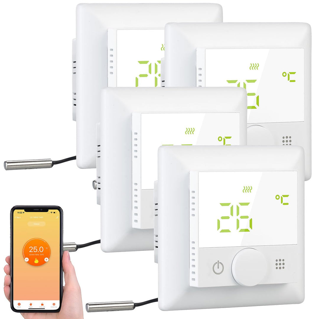 revolt Thermostat Elesion: 4er-Set WLAN-Fussbodenheizungs-Thermostat. Sprachsteuerung, App, weiss (R