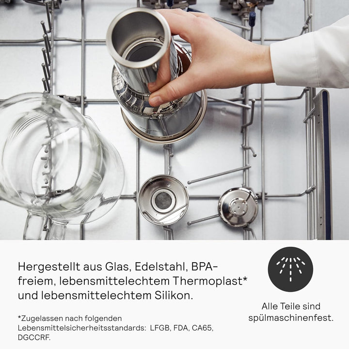 Aarke Purifier, Wasserfilterkaraffe aus Glas und Edelstahl, 2.4L, Aarke Pure Filter Nachfüllbeutel s