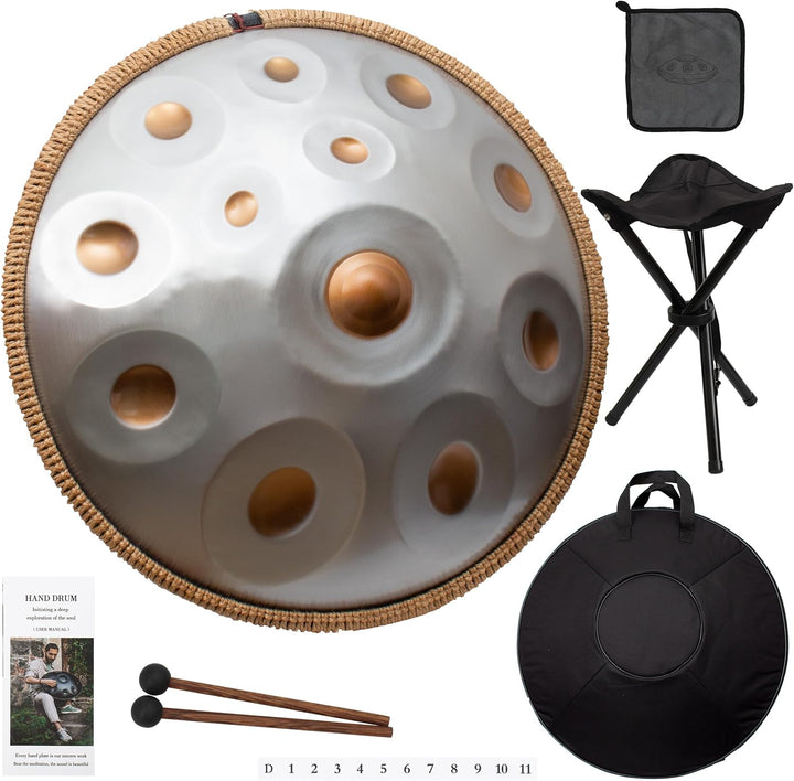 Handpan 440 HZ Fortgeschrittene, Stahltrommel 14 Töne 22 Zoll, Hand Pan in D-Moll, Hand Drum mit Dru