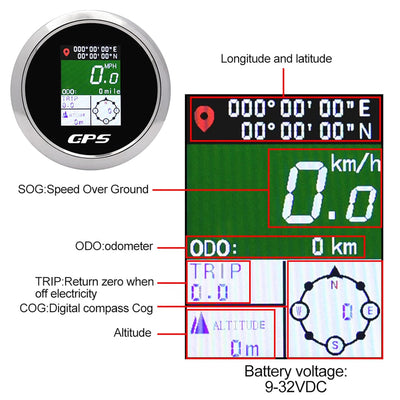 Geloo 85mm TFT Bildschirm Digital GPS Geschwindigkeitsmesser Wasserdicht Einstellbar MPH Knoten Km/h