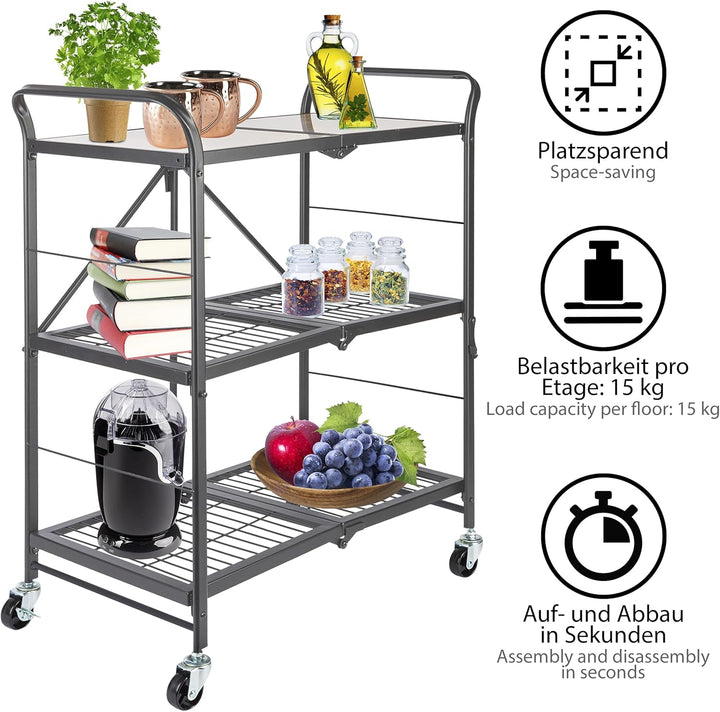 ONVAYA® Küchenwagen James klappbar | Servierwagen klappbar | Etagenwagen | Beistellwagen | Grau | Kü