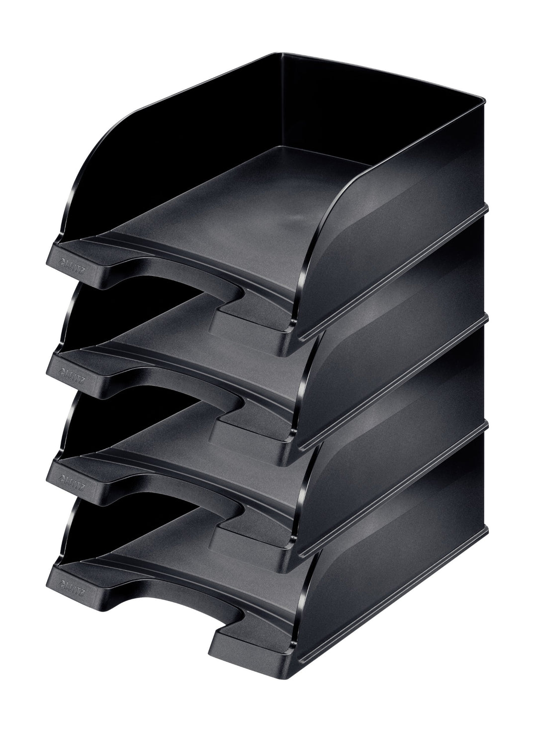 Leitz Briefkorb A4 Jumbo, 4er Pack, Schwarz, Mit extragrossem Fassungsvermögen, Plus Serie, 52330095