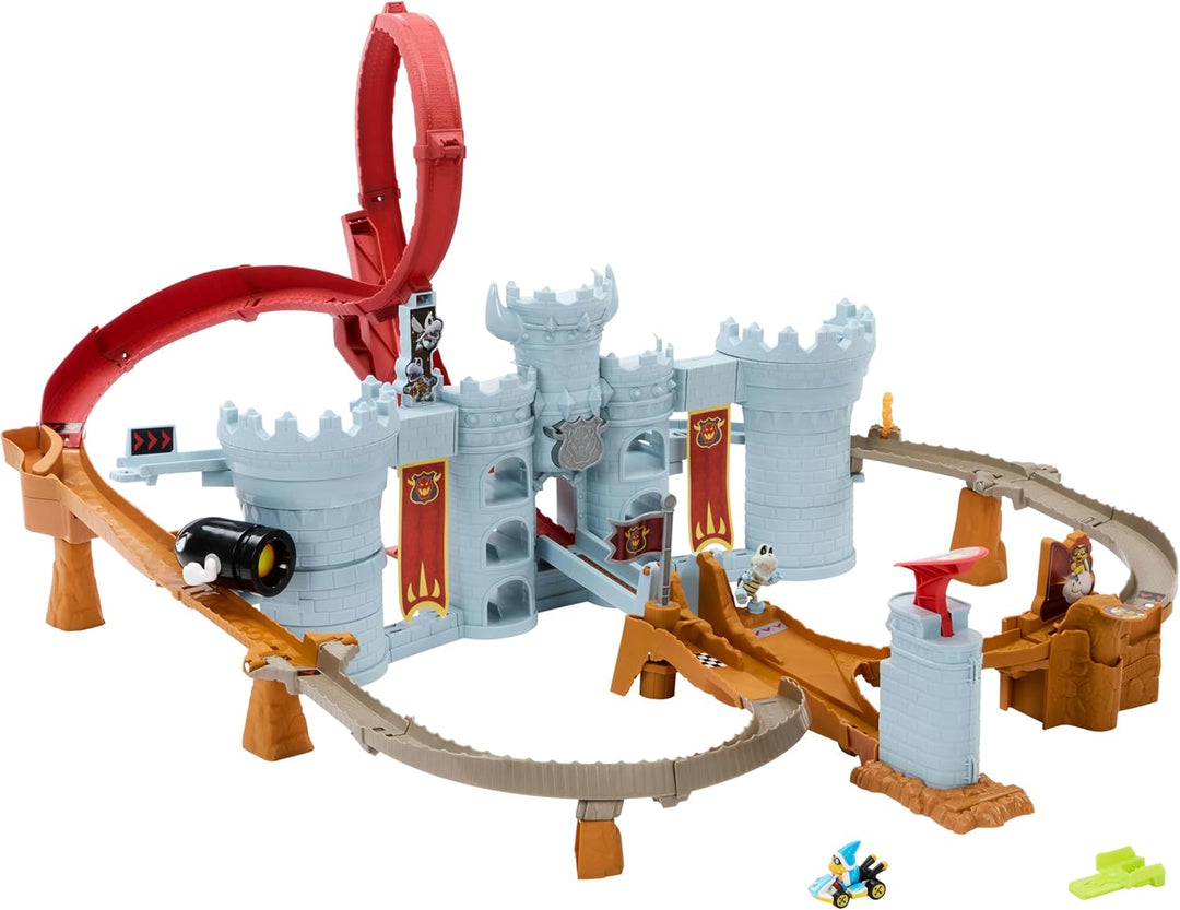 Hot Wheels Spielzeugauto Trackset Mario Kart Bowsers Festung Spielset & Die-Cast-Kamek im Massstab 1