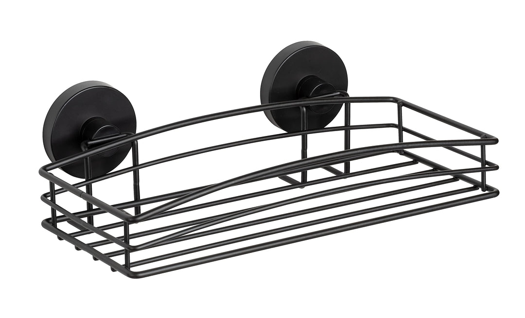 WENKO Wandablage Mod. Vacuum-Loc Schwarz offene Drahtkorb-Design lackierter Stahl Loft-Stil Befestig