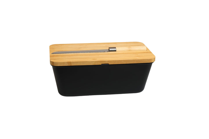 MOON HOME Brotkasten mit Messer - Airlock Black, aus FSC®-zertifizierter Bambus/Holz, PP-Kunststoff,