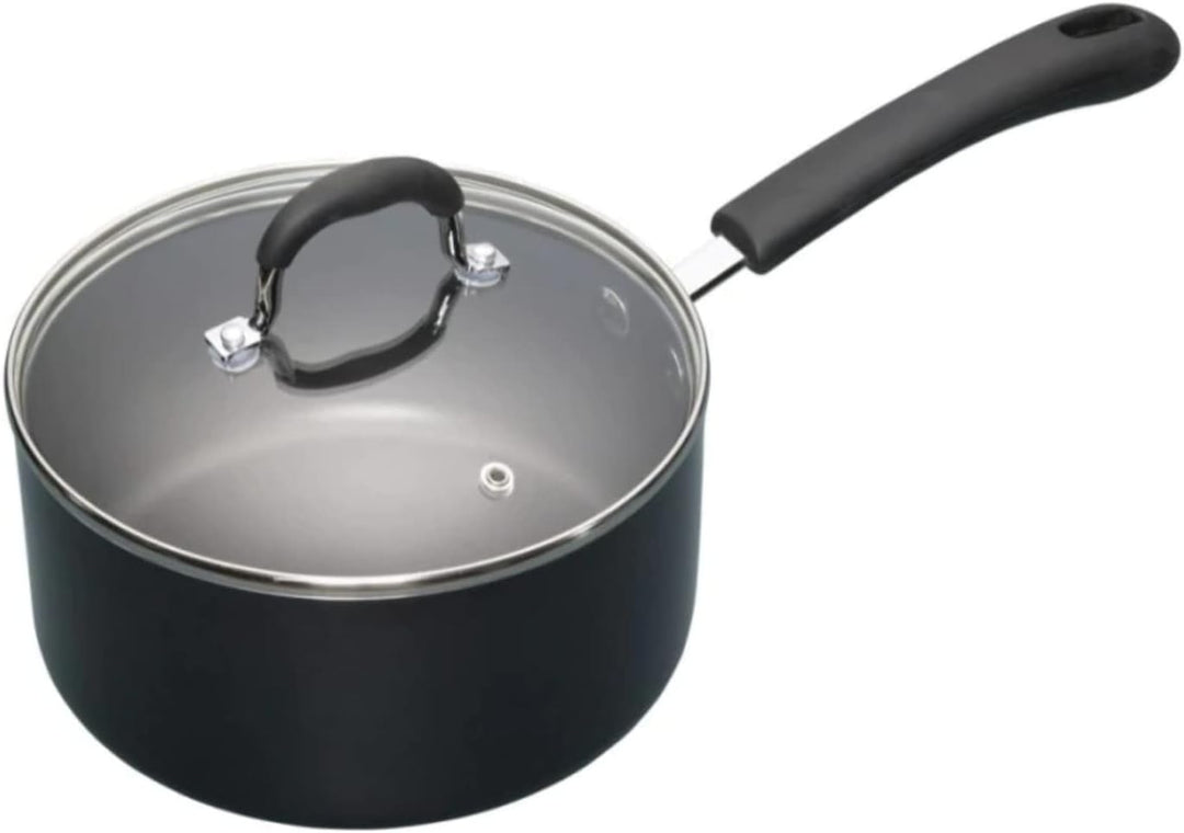 MASTERCLASS Master Class Aluminium-Antihaft-Emaille-Stieltopf mit Deckel, Schwarz, 20 cm 20 cm (8 in