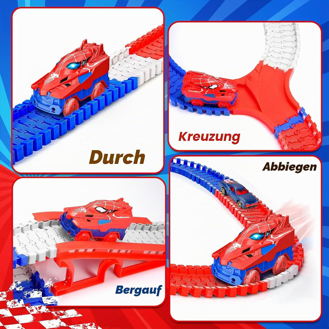 251 PCS Spider Spielzeug Rennbahn Auto, Spielzeug ab 3 4 5 6 Jahre Autorennbahn für Kinder Geschenk