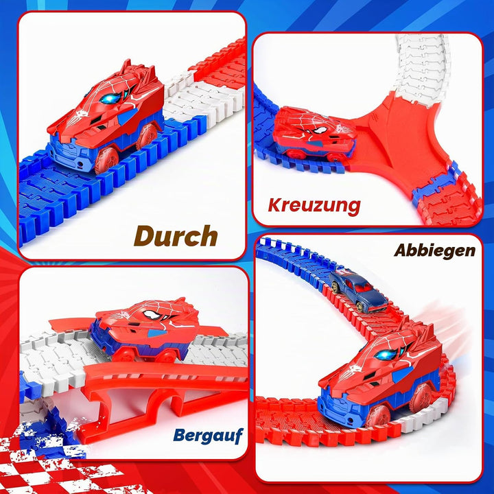 251 PCS Spider Spielzeug Rennbahn Auto, Spielzeug ab 3 4 5 6 Jahre Autorennbahn für Kinder Geschenk