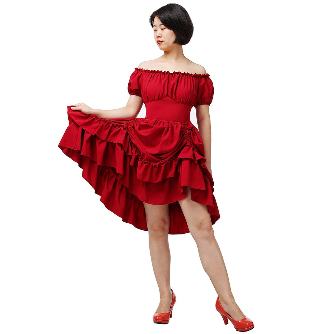 COSDREAMER Damen Gothic Kleid Steampunk Ruffle High Low Dress Viktorianisches Kleid Rot XL, Rot XL