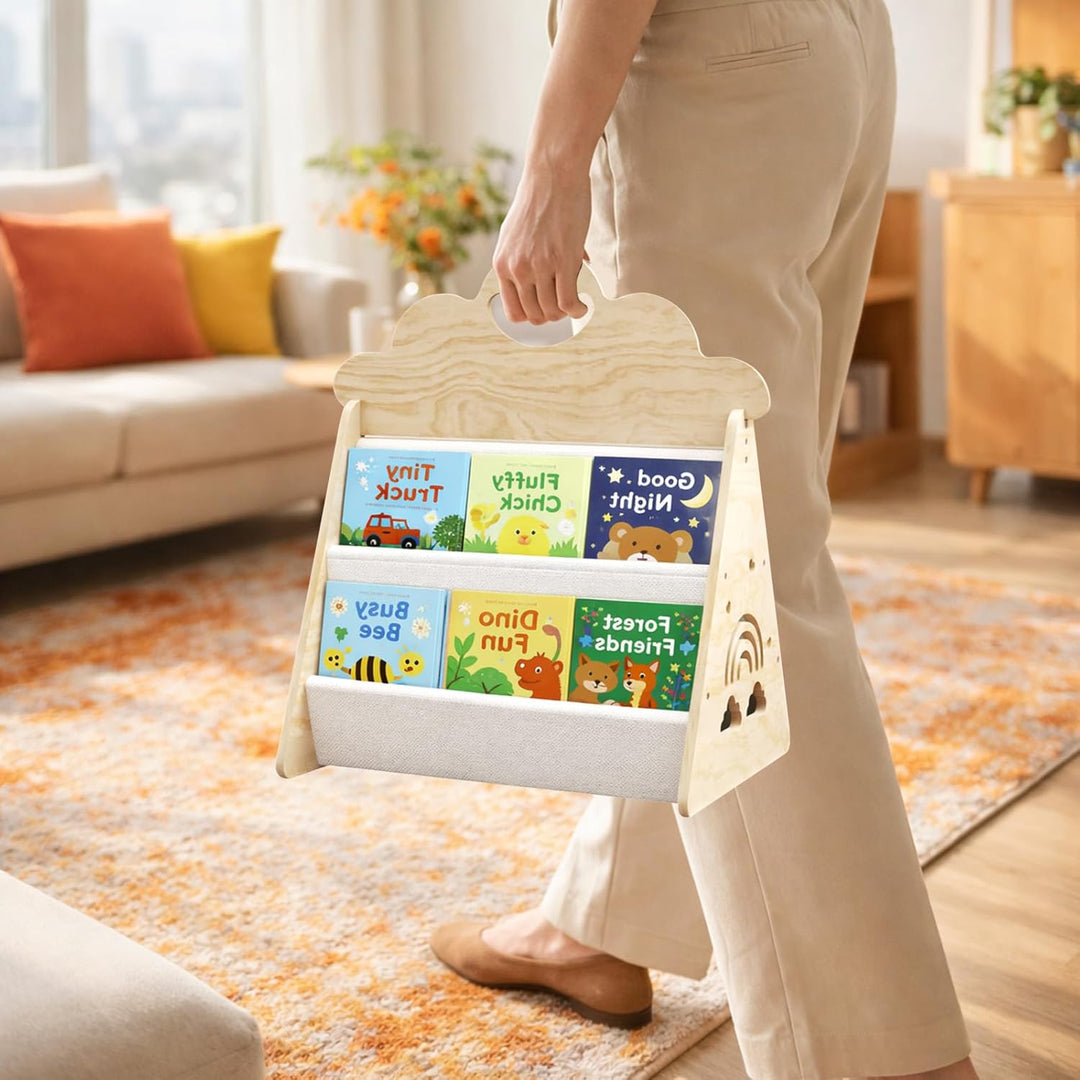 Bücherregal Kinder Holz, Montessori Bücherregal Bücherkiste Kinder für Leseecke, Kinderbücherregal,
