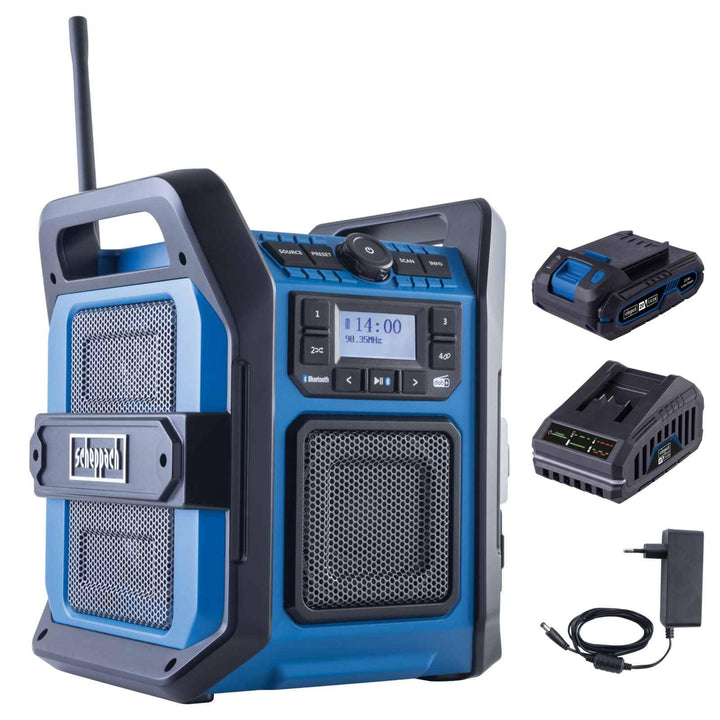 Scheppach Akku Baustellenradio C-DAB30-X | Empfang DAB+ & FM, Audio Bluetooth & USB-A | 30W Lautspre