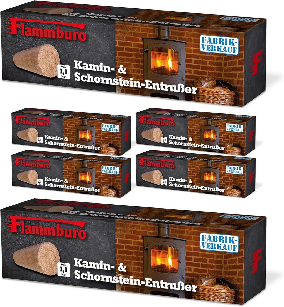 FLAMMBURO Entrusserblock - 6er Pack - Entrusser zum Entfernen von Russ im Herdfeuer, Kaminofen und B