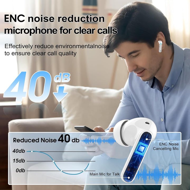 Bluetooth Kopfhörer, Kopfhörer Kabellos Bluetooth 5.3, In Ear Kopfhörer mit 4 Mic, 2026 Neue ENC Noi