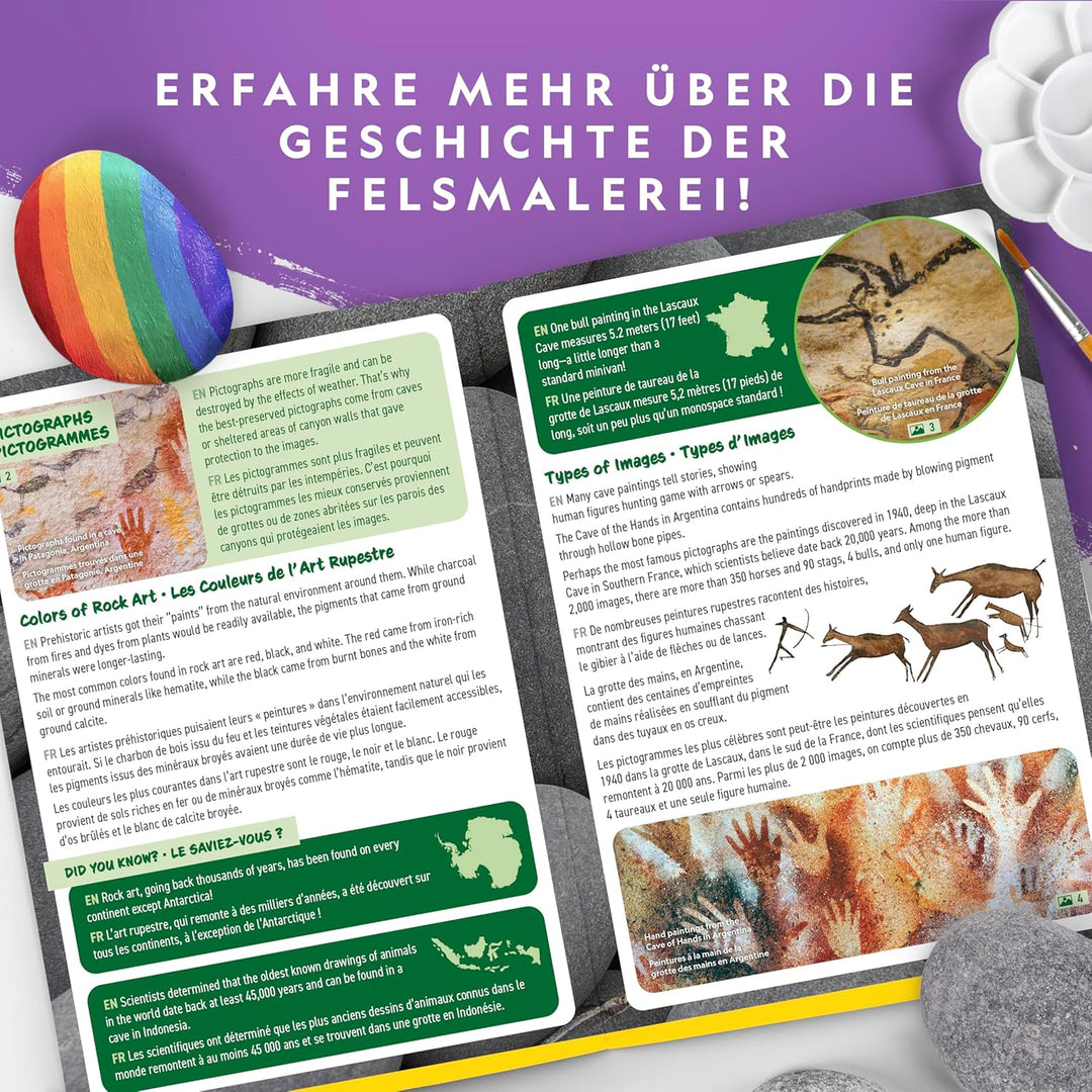 NATIONAL GEOGRAPHIC Steine Bemalen Set – Bastelset für Kinder, 15 Flusssteine mit 10 Farben &amp; Zubehö