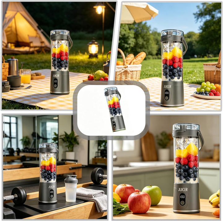 Tragbarer Mixer to go, 600ml Fresh Juice Mixer Flasche Mini Mixer und Smoothie Maker to Go mit 12 Kl